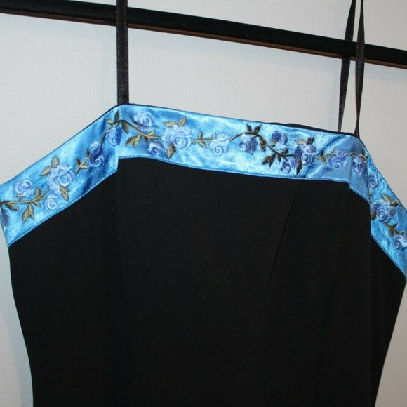 Papell Boutique Evening Dress Strapless Size Women's 2P Petite Black With Blue - Picture 2 of 7
